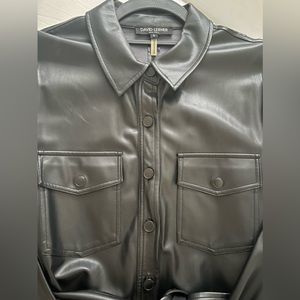 David Lerner black leather buttoned dress. Size small.